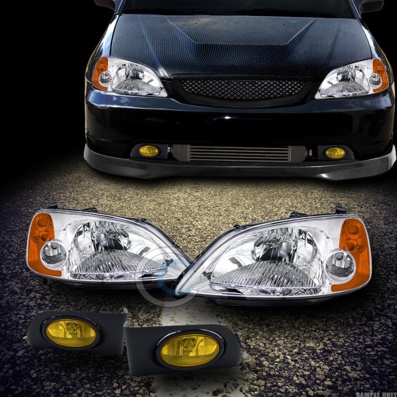 Chrome head lights signal amber dy+fog lamp w/switch yellow 01 02 03 honda civic