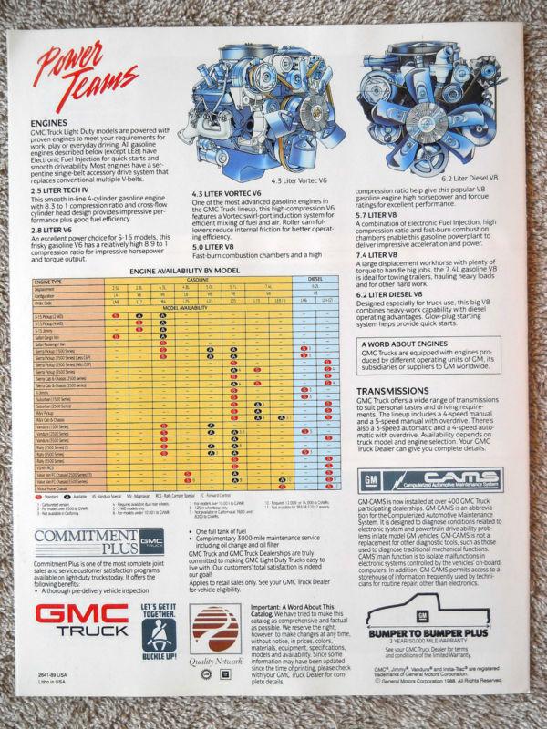 1989 GMC TRUCK FULL LINE Brochure Sierra S-15 Jimmy Pickup V-Jimmy Safari Rally, US $2.97, image 3
