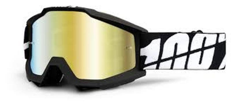 New 100% accuri jr adult goggles, black tornado, with mirror gold lens
