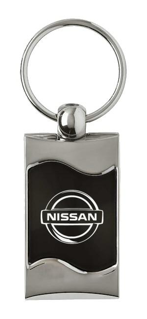 Nissan black rectangular wave metal key chain ring tag key fob logo lanyard