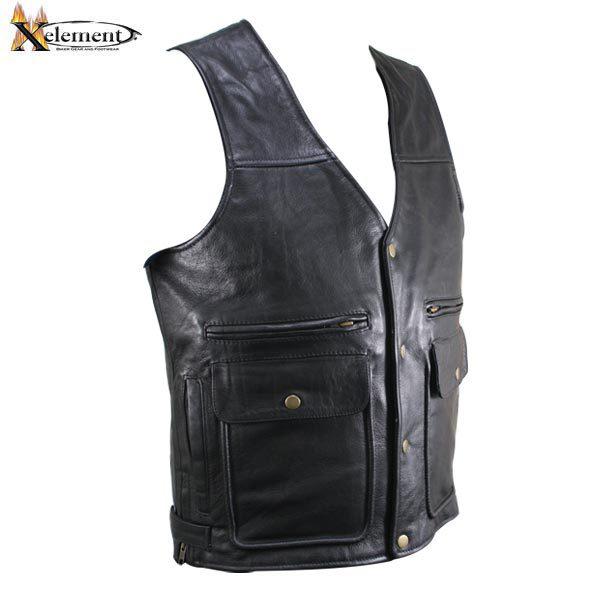 New xelement fisherman cut black leather vest motorcycle biker s m l