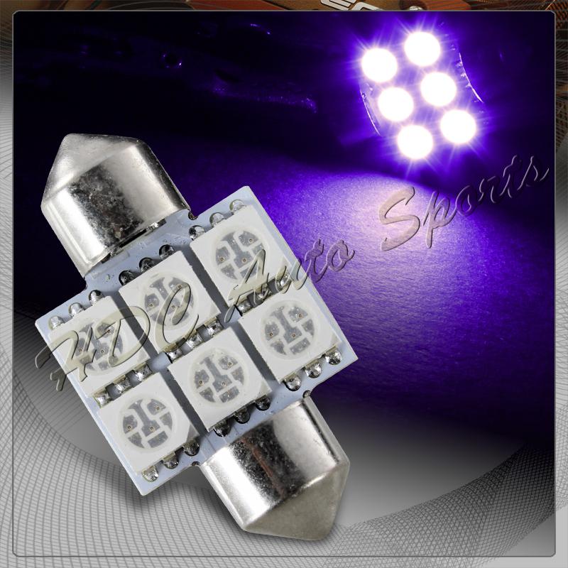 1x 31mm 6 smd purple led festoon dome map glove box trunk replacement light bulb