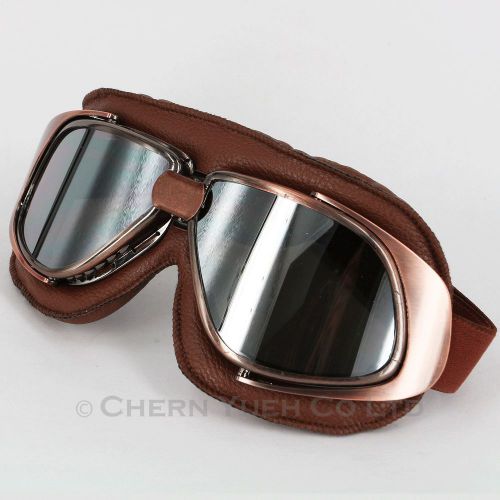 Soft brown frame anti-fog silver chrome lens helmet goggles sunglasses steampunk
