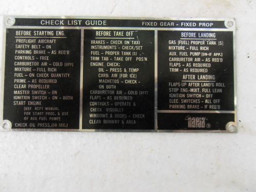 Check list guide on an aluminum sheet for a fixed gear - vari. prop plane