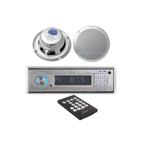 Silver in-dash marine cd mp3 usb sd am fm stereo w/bluetooth + 2 5.25&#034; speakers
