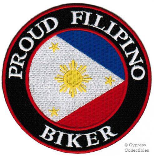 Proud filipino biker iron-on patch pinoy flag emblem embroidered applique