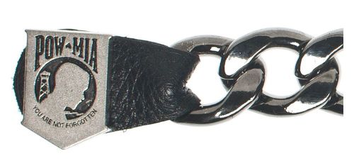 Premium pow/mia vest extender on  black chrome / gunmetal chain. made in u.s.a.