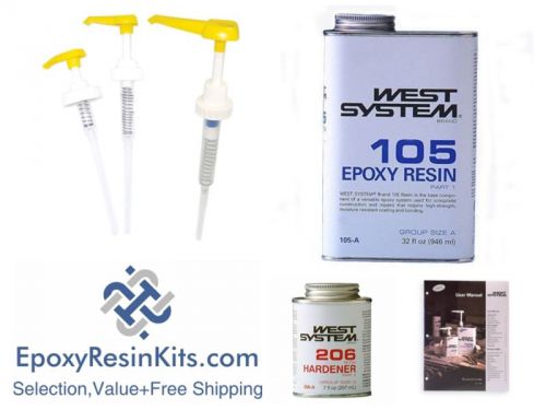 West system epoxy kit,105a  qt+ 206a  pt hardener +pumps + ticks-new price &amp; f/s