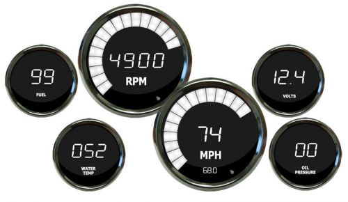 Metric (kph) intellitronix digital gauge set with black bezels in white leds