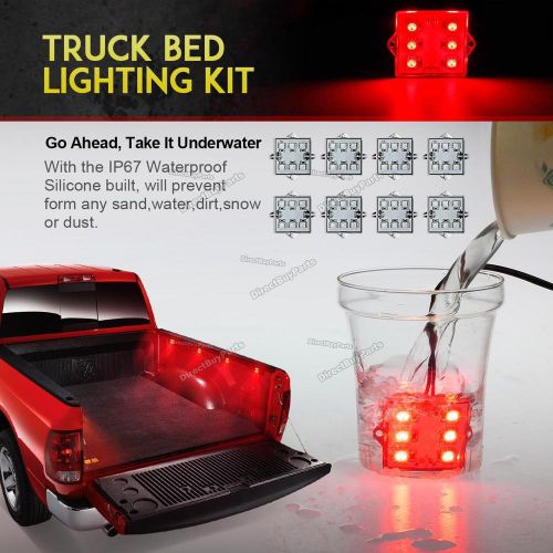 Universal 1set(8) 12v vehicle red fit truck bed waterproof lighting system kit