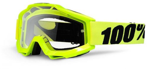 100% accuri clear lens youth mx goggles fluorescent yellow