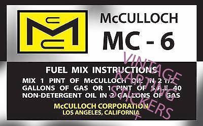 Vintage go kart, mcculloch engine id, 4 mc-6 stickes, decal, reproduction