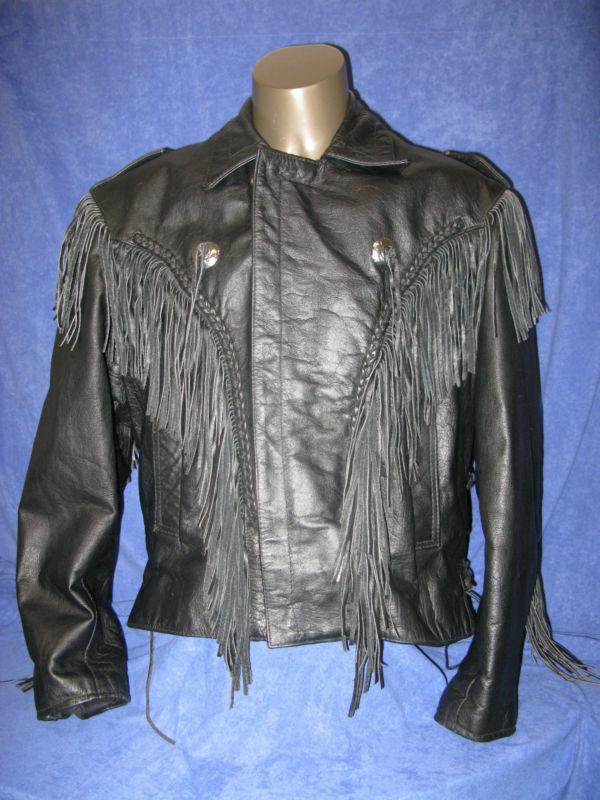 Men's buffalo leather motorcycle jacket - fringe, braided, conchos - size 54 