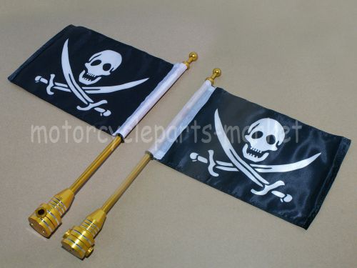 2x cnc gold rear side mount luggage rack flag pole pirate for harley motorcycle