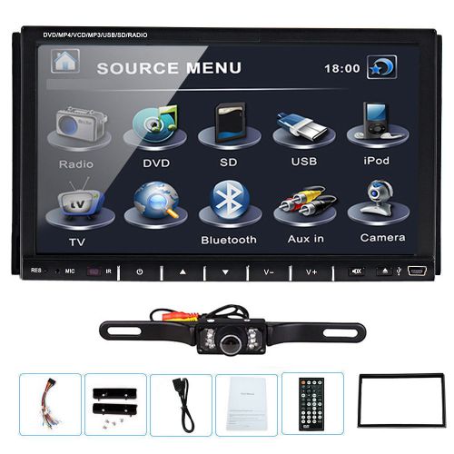 Double 2din 7&#034; car dvd player in dash radio ipod tv bt none gps head unit+camera