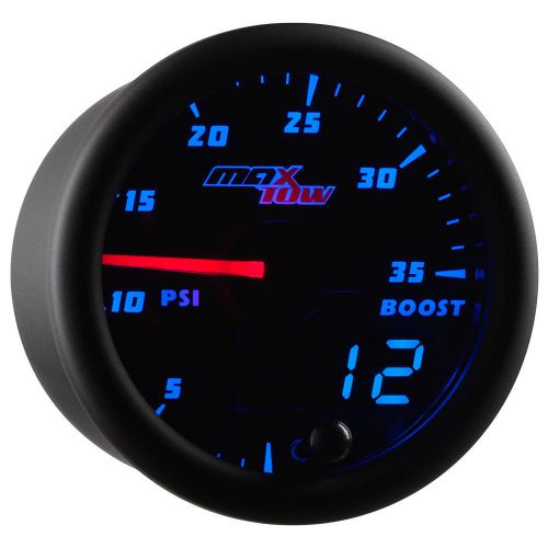 52mm black &amp; blue maxtow double vision 35 psi boost gauge - mt-bdv01_35