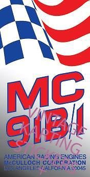 Vintage go kart, mcculloch engine id, mc91b/1, sticker, decal, reproduction