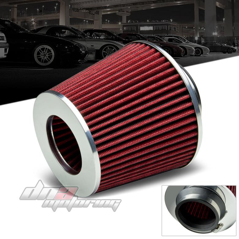 3" red cold air/short ram intake/turbocharger racing chrome meshed gauze filter