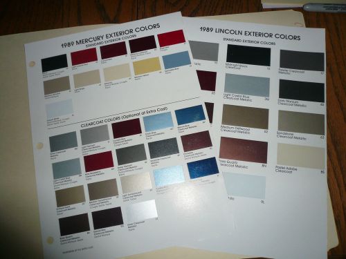 1989 mercury &amp; 1989 lincoln factory color chip paint sample - vintage