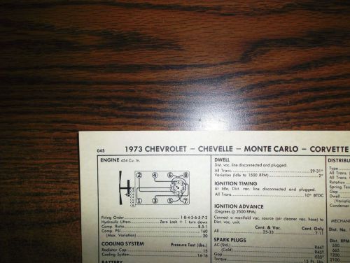 1973 chevrolet chevelle monte carlo &amp; corvette eight 454 ci v8 tune up chart