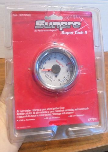 Sunpro super tach ii 2 5/8" tachometer # cp7911 white / chrome bezel