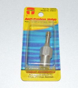Tempo 260020 478asv aluminum male 1/4" npt x 1/4" barb anti-syphon valve
