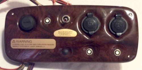 Boat ignition, switch panel w/ 2- 12 volt socket and breakers, burl color