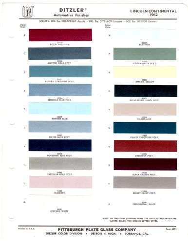 1962 lincoln lincoln continental mark series 62 paint chips ditzler 14