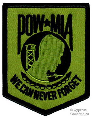 Pow-mia iron-on patch new military biker emblem - green black embroidered