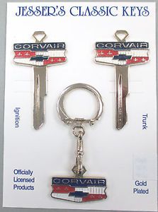 Rare yellow gold corvair crest key set bowtie nos keys b-10 1960 - 1966
