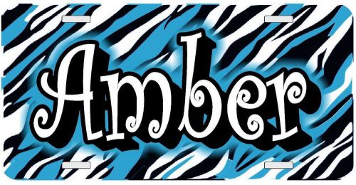 Personalized monogrammed custom license plate car tag zebra stripe turquoise