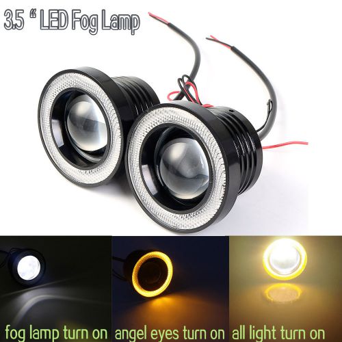3.5&#034; led cob halo projector lens fog driving lights universal yellow angel eye