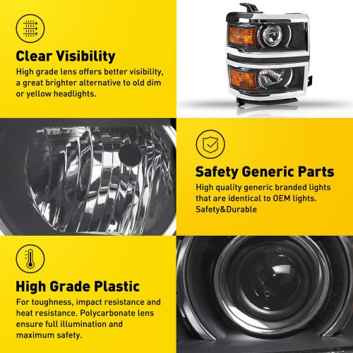 For 14-15 Chevy Silverado 1500 Pickup Projector Headlights Headlamps Left+Right, US $226.99, image 17