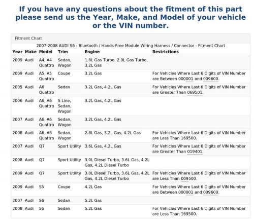 2007-2008 AUDI S6 - Bluetooth / Hands-Free Module Wiring Harness / Connector, US $29.99, image 3