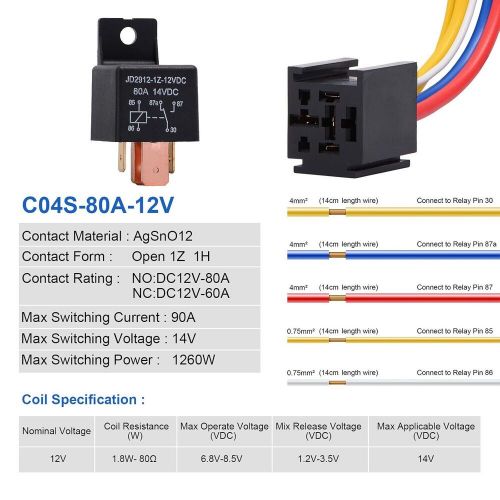 EHDIS 2 Packs Car Relay with Harness Truck Motor Heavy Duty 5-Pin 80A 12V..., US $18.99, image 4