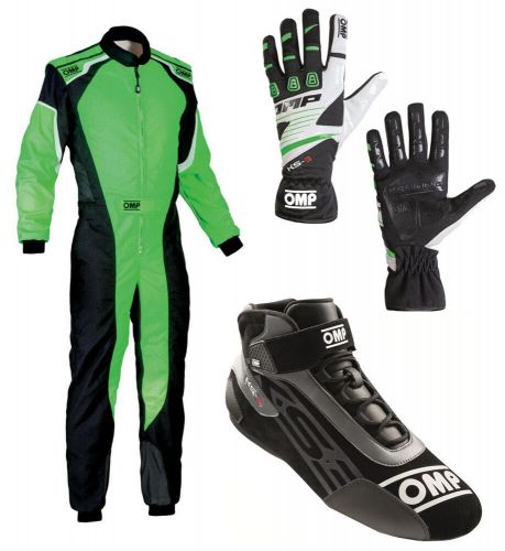 OMP KART SET COMPLETE KS-3 SUIT SHOES GLOVES BLACK / GREEN S,M,L,XL Karting Kit, US $374.00, image 5