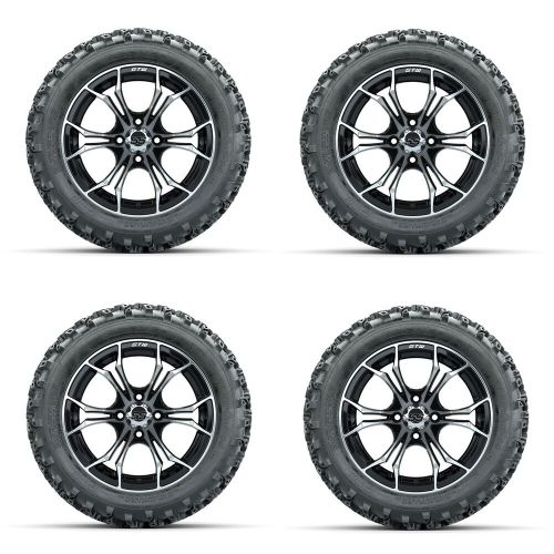 Golf cart gtw 14" spyder machined black wheel | 23x10-14 rogue at tire | 4 set