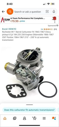 Rochester BV 1 Barrel Carburetor Fits 1963-1967 Chevrolet 6 Cyl 194 235 250 ci, US $150.00, image 4