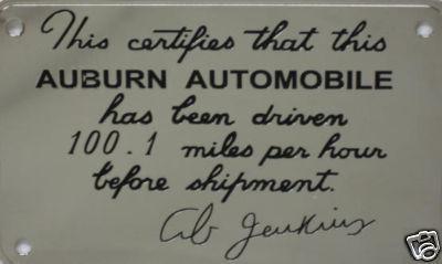 Auburn 1935 851 1936 852 boattail speedster ab jenkins dash plate 100 mph / part