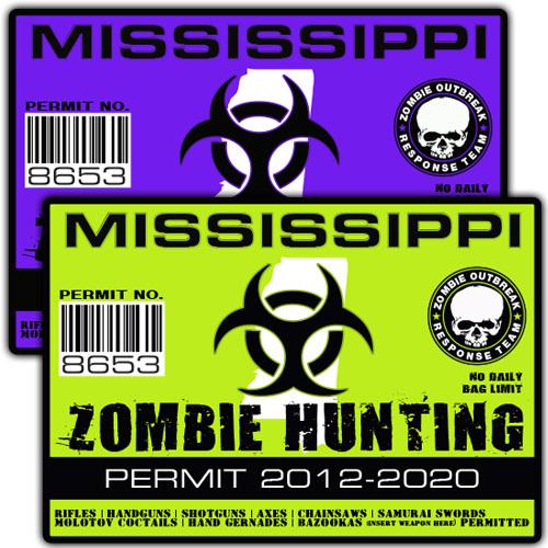 Mississippi zombie outbreak response team decal zombie hunting permit stickers a