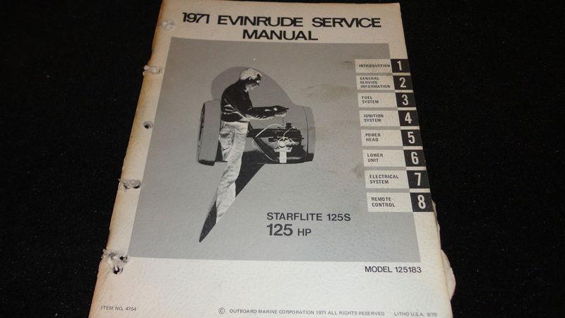 Used evinrude outboard motor service manual 1971 125hp model 125183
