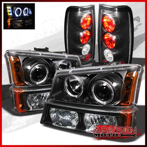 03-06 silverado black halo projector headlights+bumper+black altezza tail lights