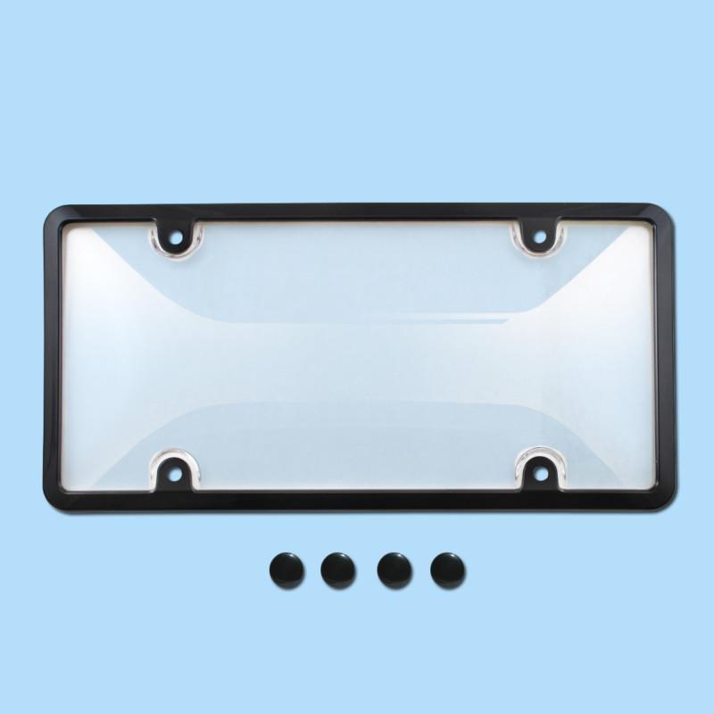 Clear plastic license plate shield +black frame bug cover tag protector plastic