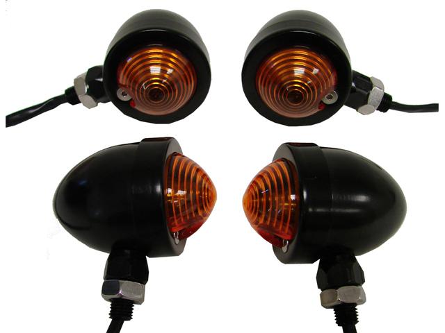 4~black/amber panhead turn signals for vulcan suzuki shadow cruiser chopper cafe