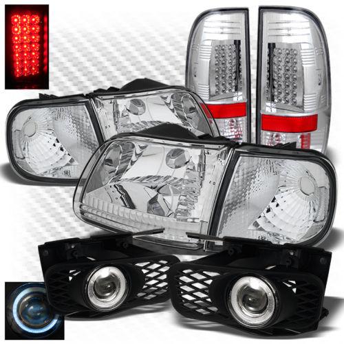 Sell 9903 F150, 99 F250LD Chrome Headlights + LED Tail Lights