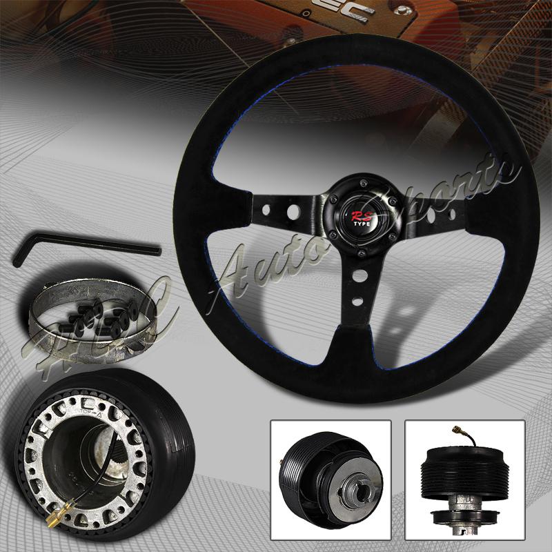 350mm 6 hole black suede leather deep dish steering wheel acura honda hub combo