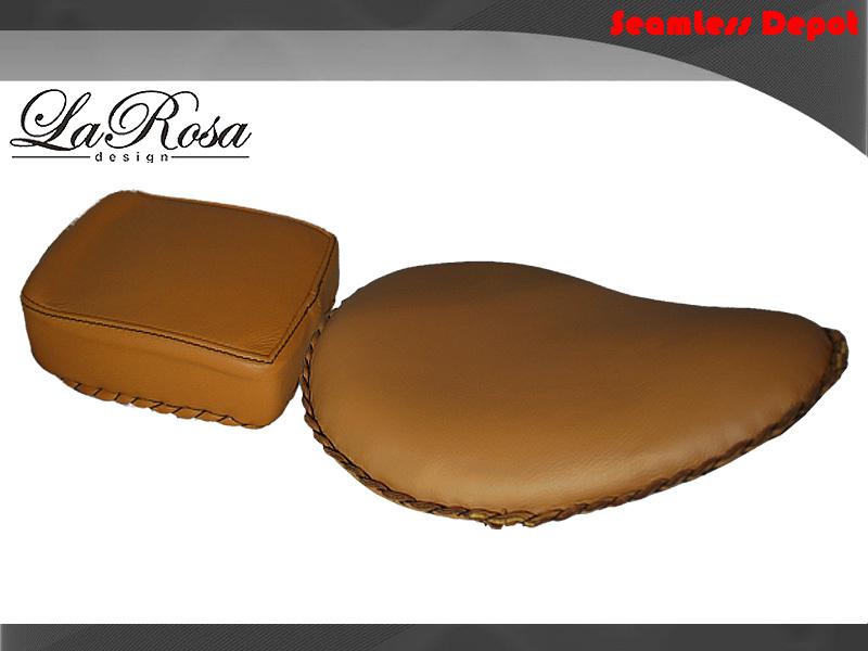 Larosa tan leather harley softail chopper bobber solo seat & pillion pad seat