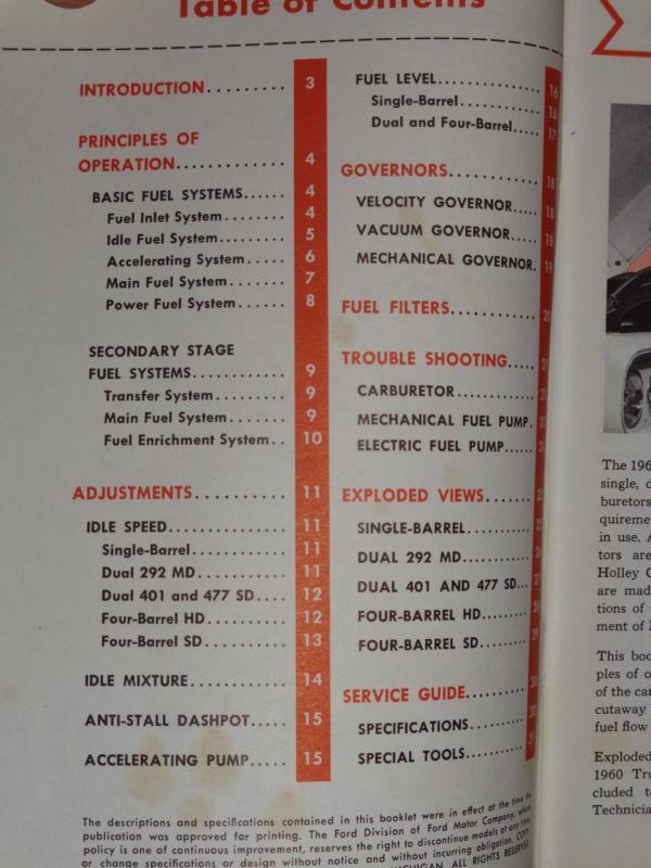1960 FORD TRUCK / CARBURETOR SERVICE / SHOP MANUAL / ORIGINAL BOOK, US $22.50, image 2