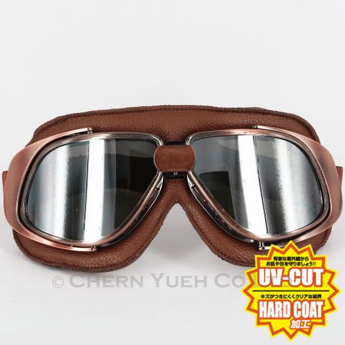 Aviator pilot cafe racer ce brown frame goggles silver chrome lens sunglasses