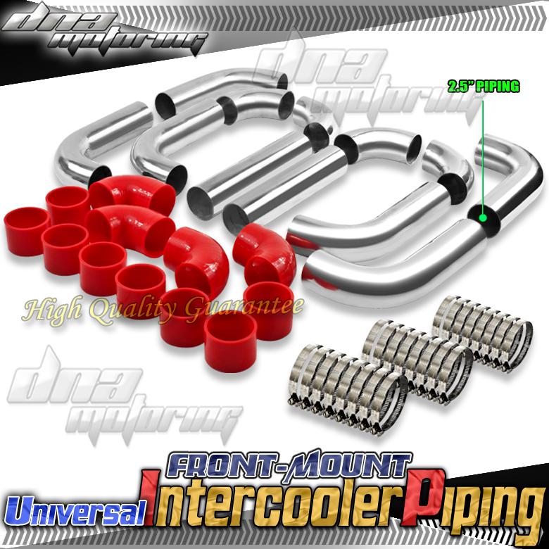 Silver 2.5" type-2 12pc turbo front/side mount intercooler piping+hoses+clamps